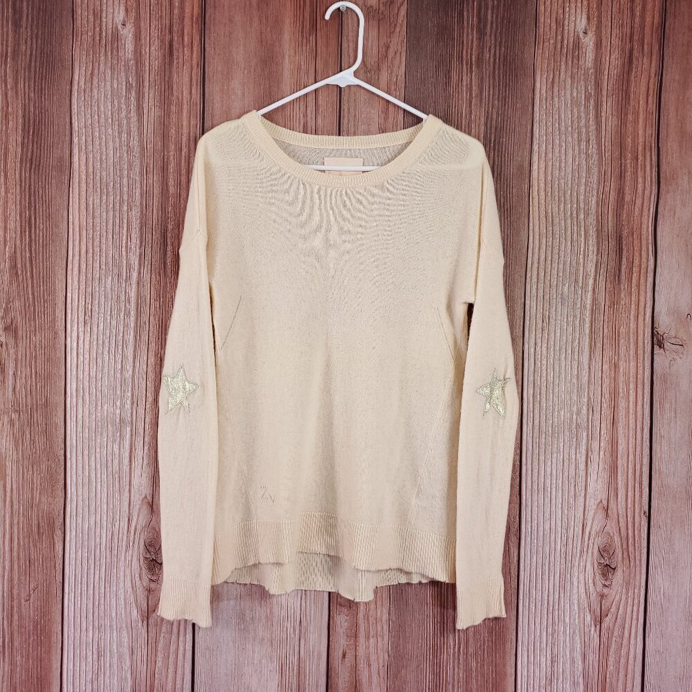 Zadig & Voltaire Womens Large Cici Patch Cashmere Sweater Knit Stars Apricot